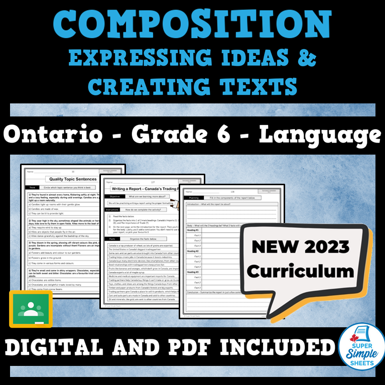 Grade　Composition　NEW　2023　Simple　Sheets　Ontario　–　Language　Super