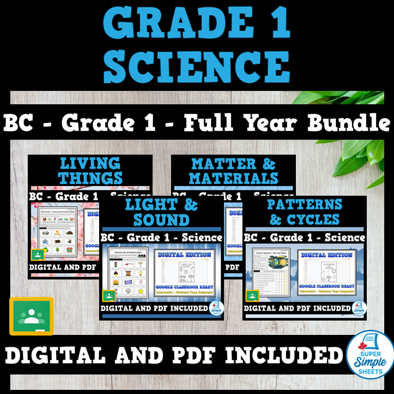 BC Grade 1 Science Full Year Bundle Super Simple Sheets