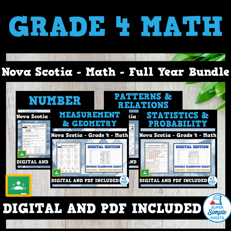 Nova Scotia Grade 4 Math Full Year Bundle Super Simple Sheets