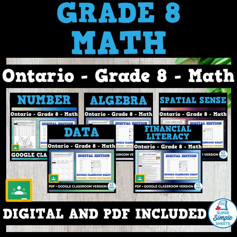 Ontario Grade 8 Math Full Year Bundle Super Simple Sheets