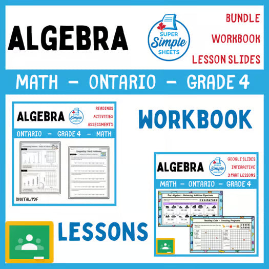 Grade 4 - Algebra - Patterns, Equations - Ontario Math - Lesson/Workbook Bundle