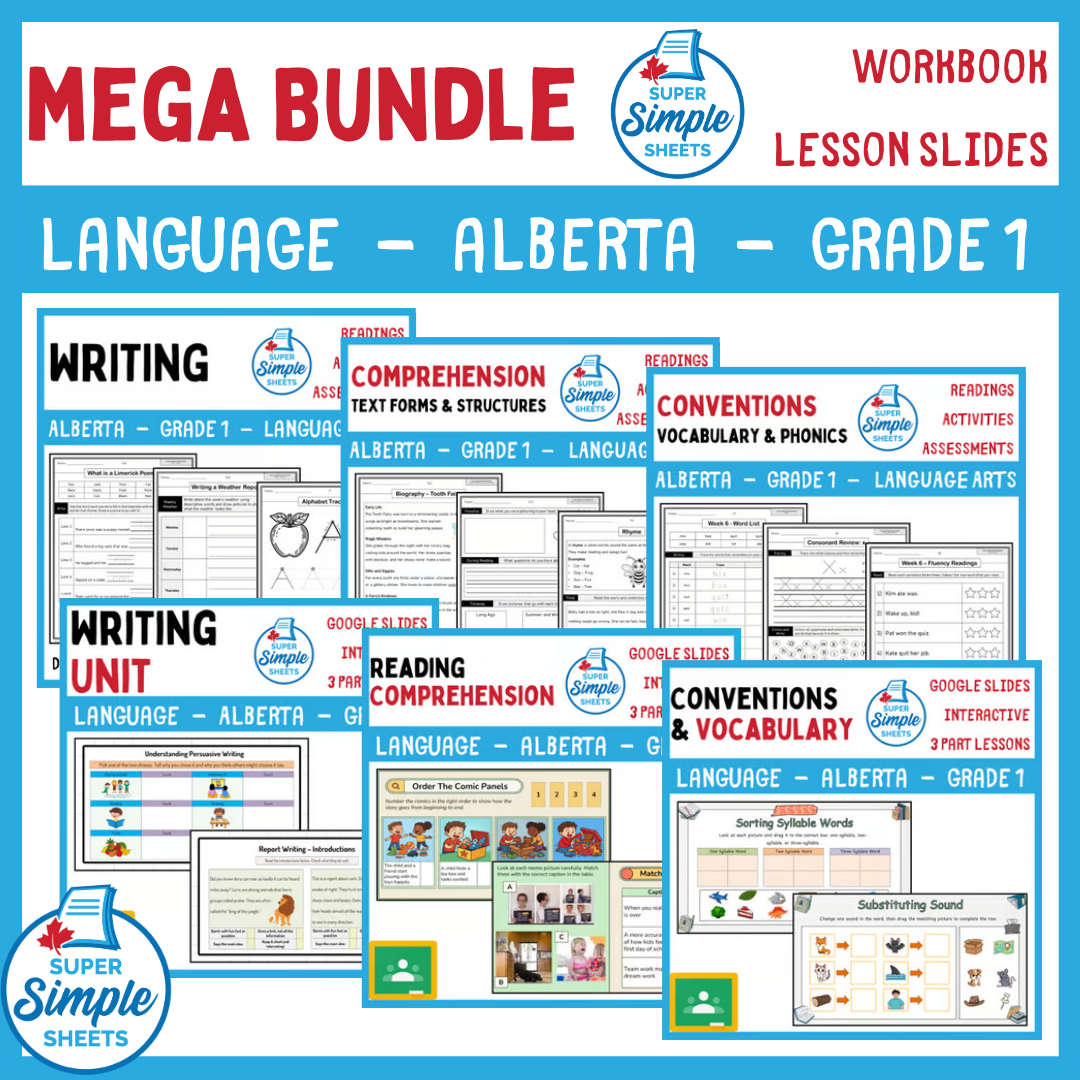 Grade 1 - Alberta Language - Lessons/Workbook Mega Bundle