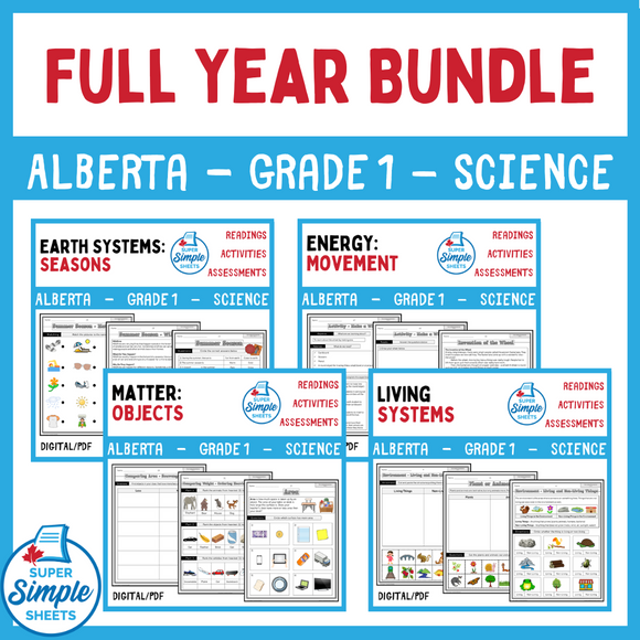 Alberta Grade 1 Science - Full Year Bundle - NEW 2023 CURRICULUM