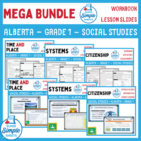 Alberta - Grade 1 - Social Studies - Lessons/Workbook Mega Bundle