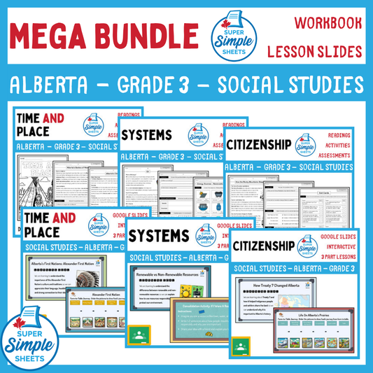 Alberta - Grade 3 - Social Studies - Lessons/Workbook Mega Bundle