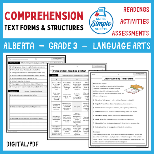 NEW 2023 Alberta Language - Grade 3 - Comprehension, Text Forms and Structures
