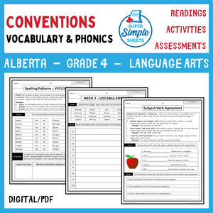 NEW 2023 Alberta Language ELA - Grade 4 - Vocabulary, Conventions, Phonics & Fluency