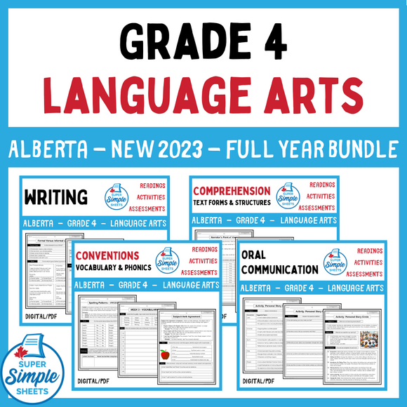 Alberta Grade 4 Language Arts ELA - FULL YEAR BUNDLE - NEW 2023 Curriculum