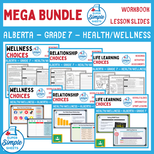 Grade 7 - Alberta Health and Wellness - Lessons/Workbook Mega Bundle