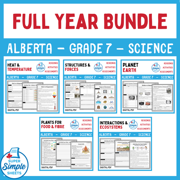 Alberta - Grade 7 Science - FULL YEAR BUNDLE