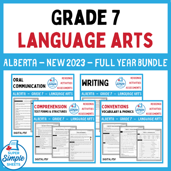 Alberta Grade 7 Language Arts ELA - FULL YEAR BUNDLE - NEW 2023 Curriculum