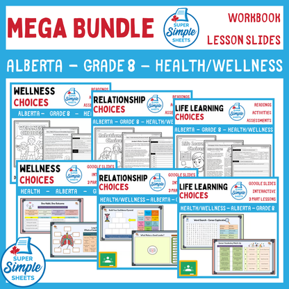 Grade 8 - Alberta Health and Wellness - Lessons/Workbook Mega Bundle