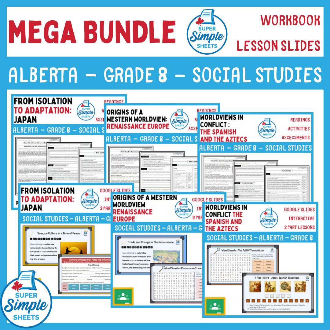 Grade 8 - Alberta Social Studies - Lessons/Workbook Mega Bundle