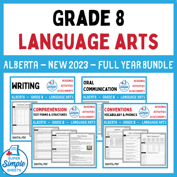 Alberta Grade 8 Language Arts ELA - FULL YEAR BUNDLE