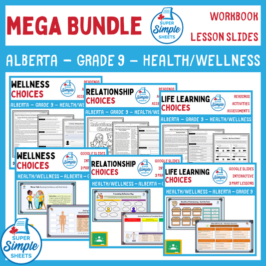 Grade 9 - Alberta Health and Wellness - Lessons/Workbook Mega Bundle
