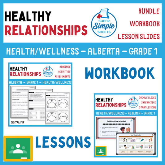 Healthy Relationships - Grade 1 - Alberta Health - Lessons/Workbook Bundle