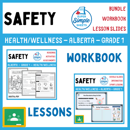 Safety - Grade 1 - Alberta Health and Wellness - Lessons/Workbook Bundle