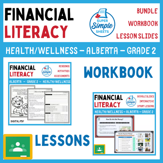 Financial Literacy - Grade 2 - Alberta Health - Lessons/Workbook Bundle