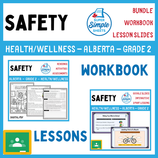 Safety - Grade 2 - Alberta Health and Wellness - Lessons/Workbook Bundle