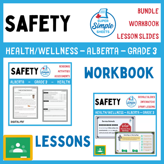 Safety - Grade 3 - Alberta Health and Wellness - Lessons/Workbook Bundle