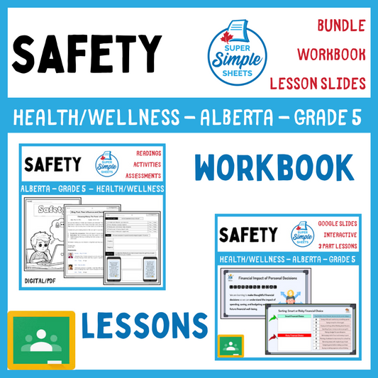 Safety - Grade 5 - Alberta Health and Wellness - Lessons/Workbook Bundle