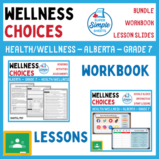 Wellness Choices - Grade 7 - Alberta Health & Wellness - Lessons/Workbook Bundle