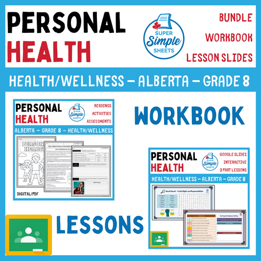 Grade 8 - Personal Health Unit - Alberta Health - Lessons/Workbook Bundle