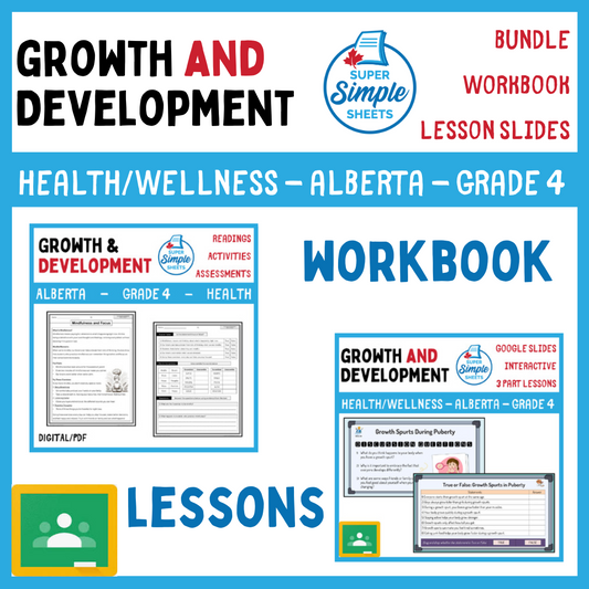 Growth and Development - Grade 4 - Alberta Health - Lessons/Workbook Bundle