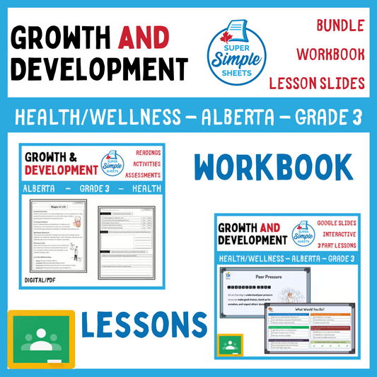 Growth and Development - Grade 3 - Alberta Health - Lessons/Workbook Bundle
