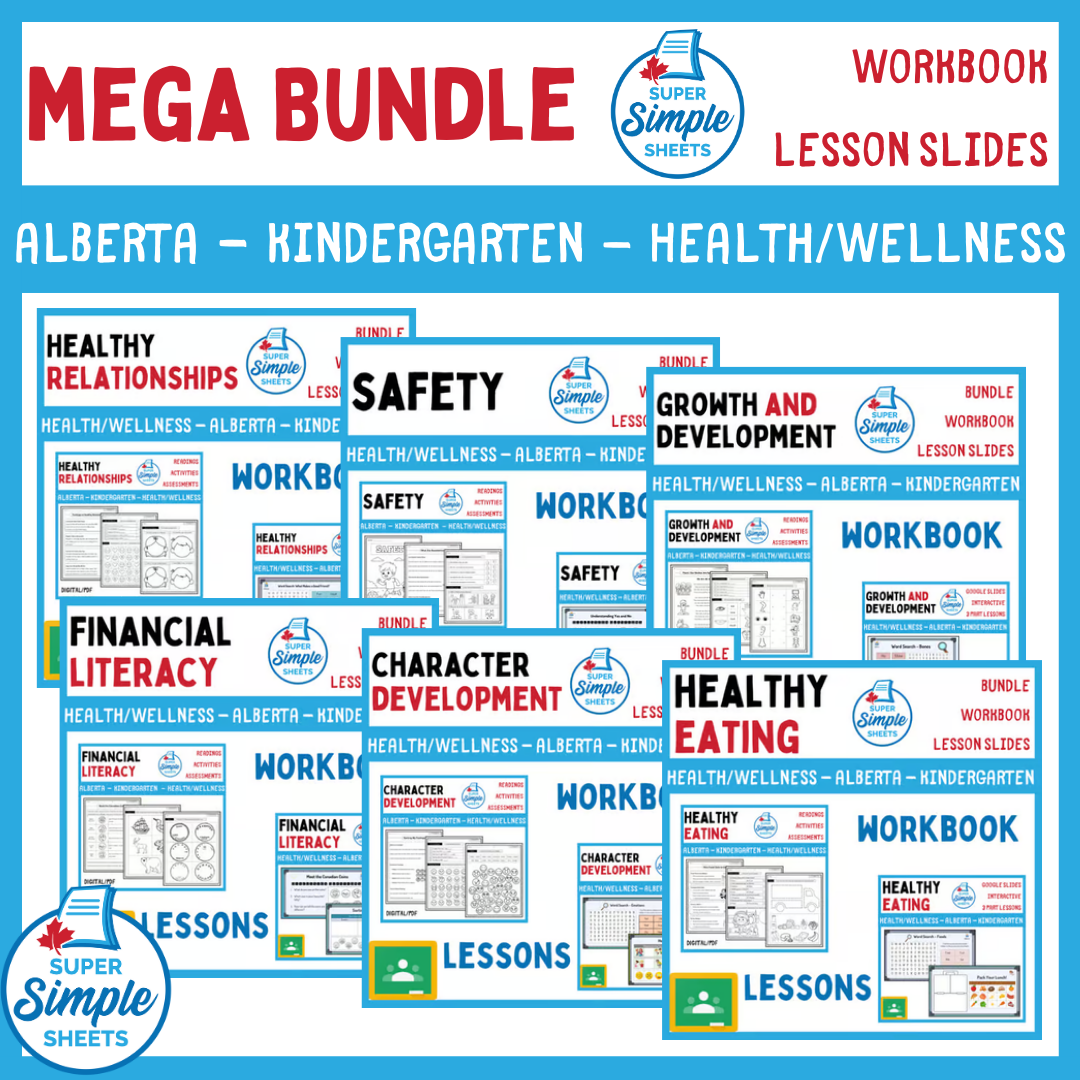 Kindergarten - Alberta Health and Wellness - Lessons/Workbook Mega Bundle