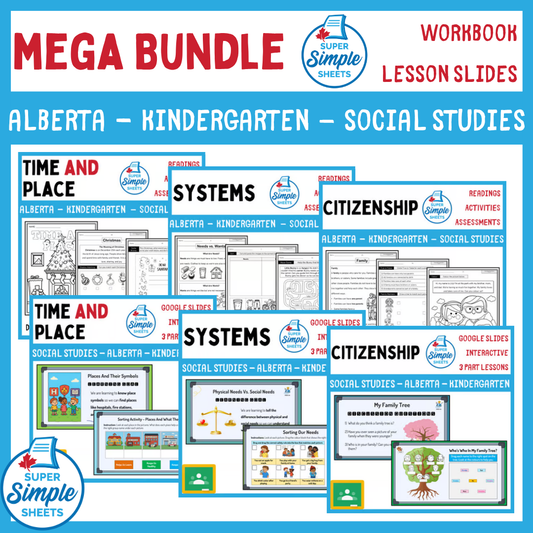 Kindergarten - NEW Alberta Social Studies - Lessons/Workbook Mega Bundle