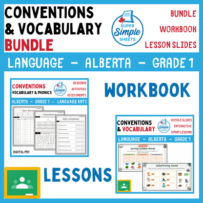 Grade 1 - Conventions & Vocabulary - Alberta Language - Lesson/Workbook Bundle