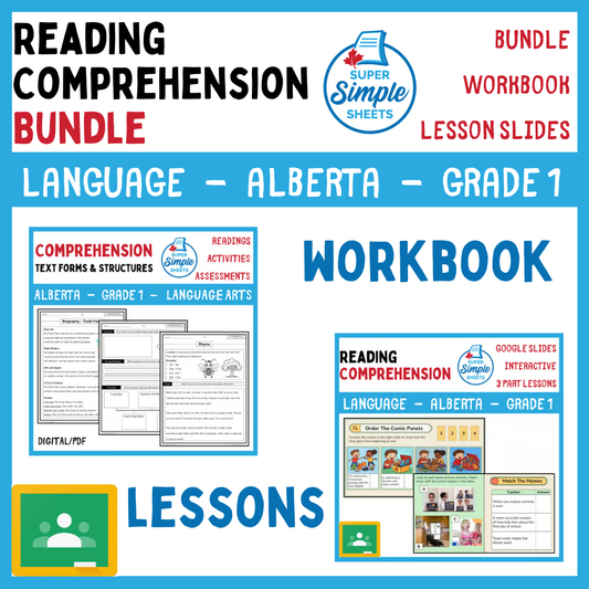 Grade 1 - Reading Comprehension Unit - Alberta Language - Lesson/Workbook Bundle
