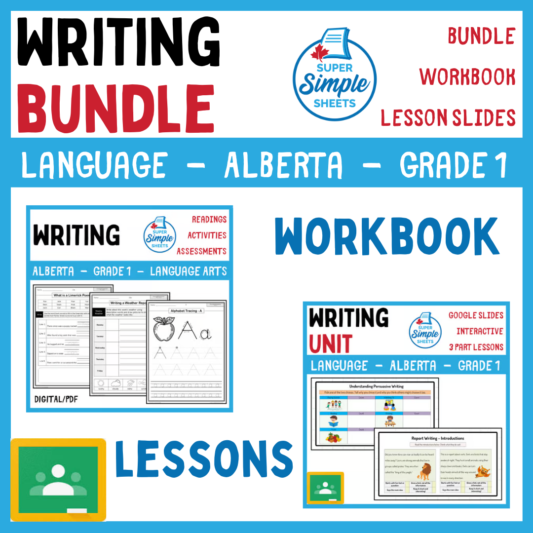 Grade 1 - Writing Unit - Alberta Language ELA - Lesson/Workbook Bundle