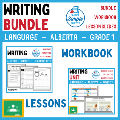 Grade 1 - Writing Unit - Alberta Language ELA - Lesson/Workbook Bundle