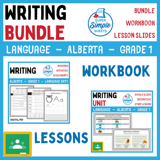 Grade 1 - Writing Unit - Alberta Language ELA - Lesson/Workbook Bundle