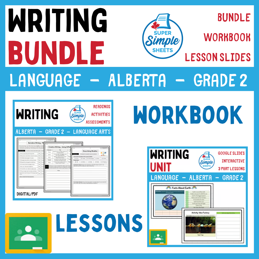 Grade 2 - Writing Unit - Alberta Language ELA - Lesson/Workbook Bundle