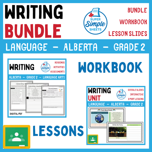 Grade 2 - Writing Unit - Alberta Language ELA - Lesson/Workbook Bundle