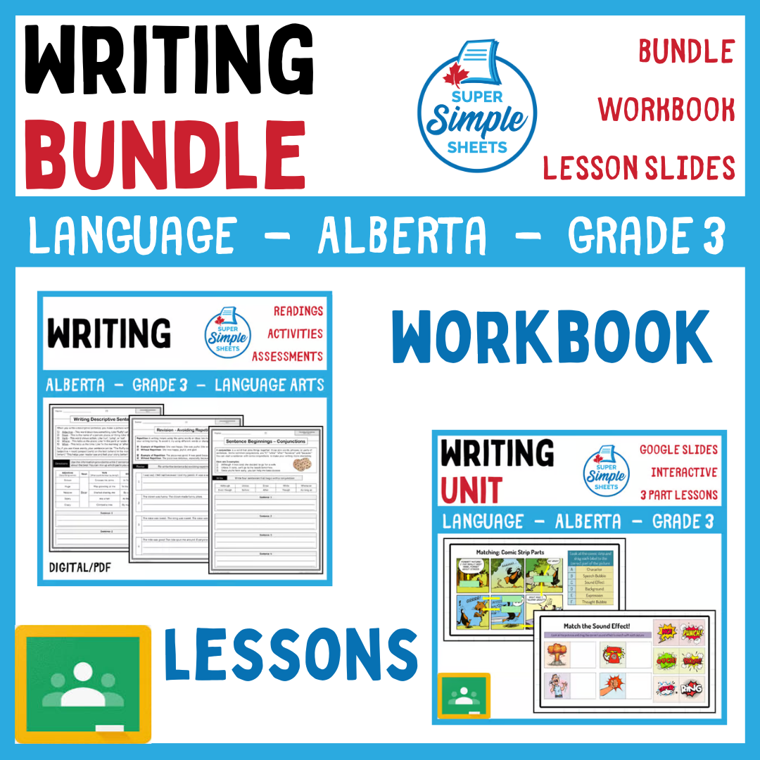 Grade 3 - Writing Unit - Alberta Language ELA - Lesson/Workbook Bundle