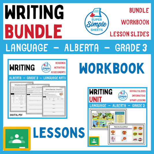 Grade 3 - Writing Unit - Alberta Language ELA - Lesson/Workbook Bundle