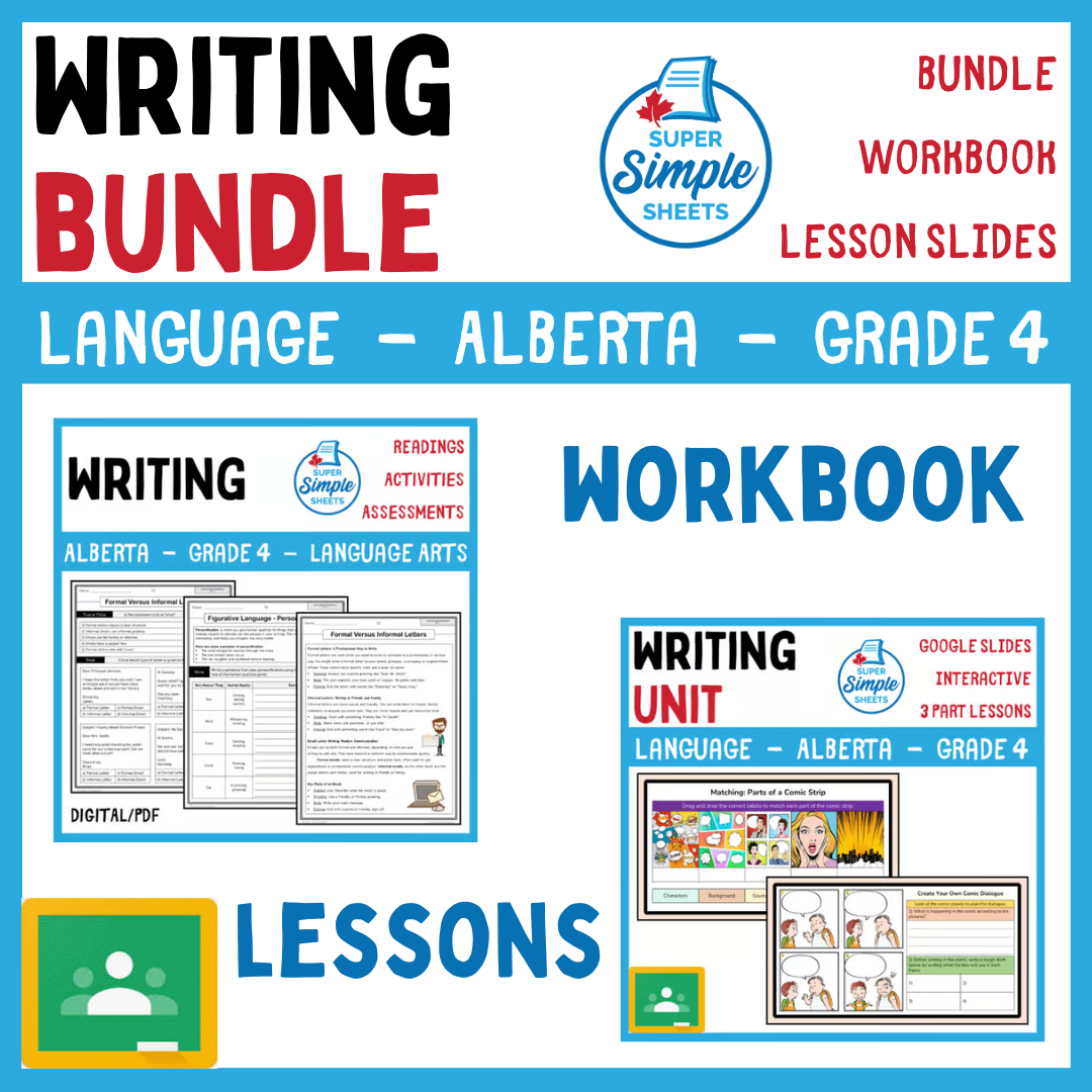 Grade 4 - Writing Unit - Alberta Language ELA - Lesson/Workbook Bundle