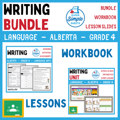 Grade 4 - Writing Unit - Alberta Language ELA - Lesson/Workbook Bundle