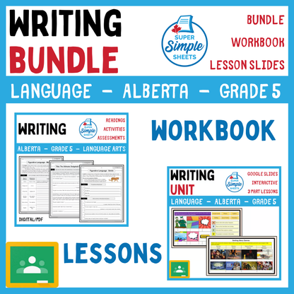 Grade 5 - Writing Unit - Alberta Language ELA - Lesson/Workbook Bundle