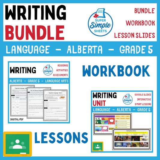 Grade 5 - Writing Unit - Alberta Language ELA - Lesson/Workbook Bundle