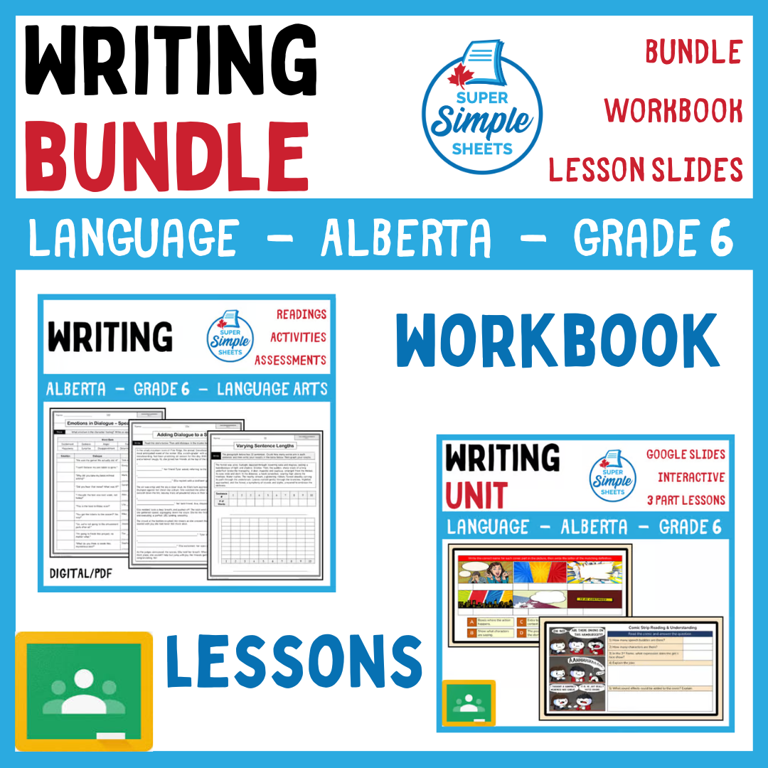 Grade 6 - Writing Unit - Alberta Language ELA - Lesson/Workbook Bundle
