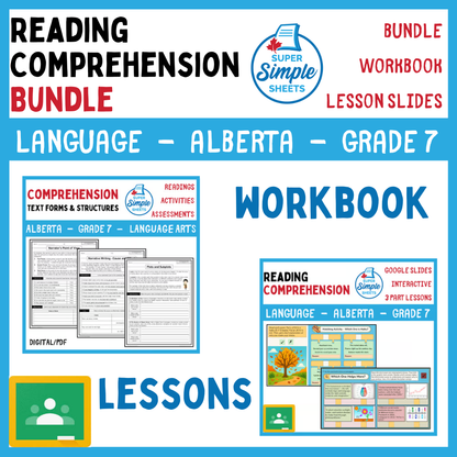 Grade 7 - Reading Comprehension Unit - Alberta Language - Lesson/Workbook Bundle