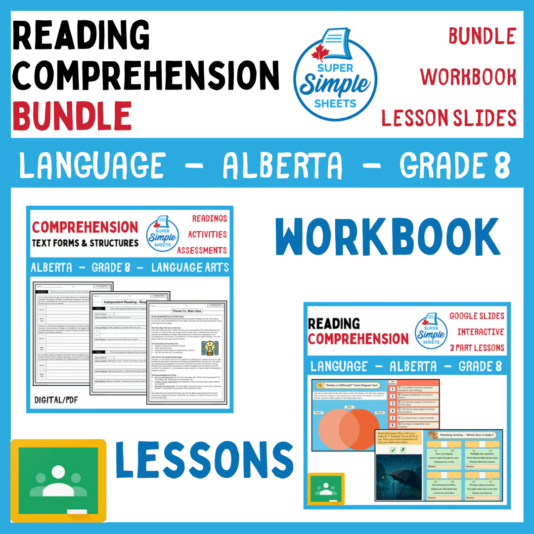 Grade 8 - Reading Comprehension Unit - Alberta Language - Lesson/Workbook Bundle