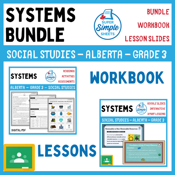 Systems Unit - Grade 3 - Alberta Social Studies - Lesson/Workbook Bundle