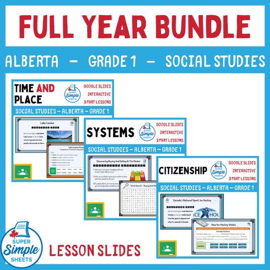 Alberta - Grade 1 - Social Studies - Google Lesson Slides - Full Year Bundle