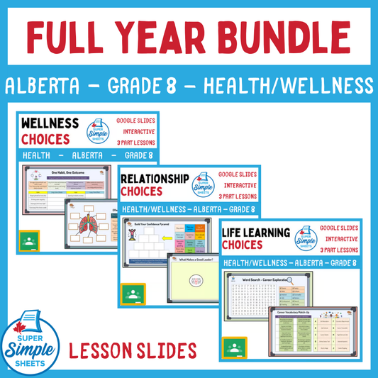 Grade 8 - Alberta Health and Wellness - Google Lesson Slides - Full Year Bundle